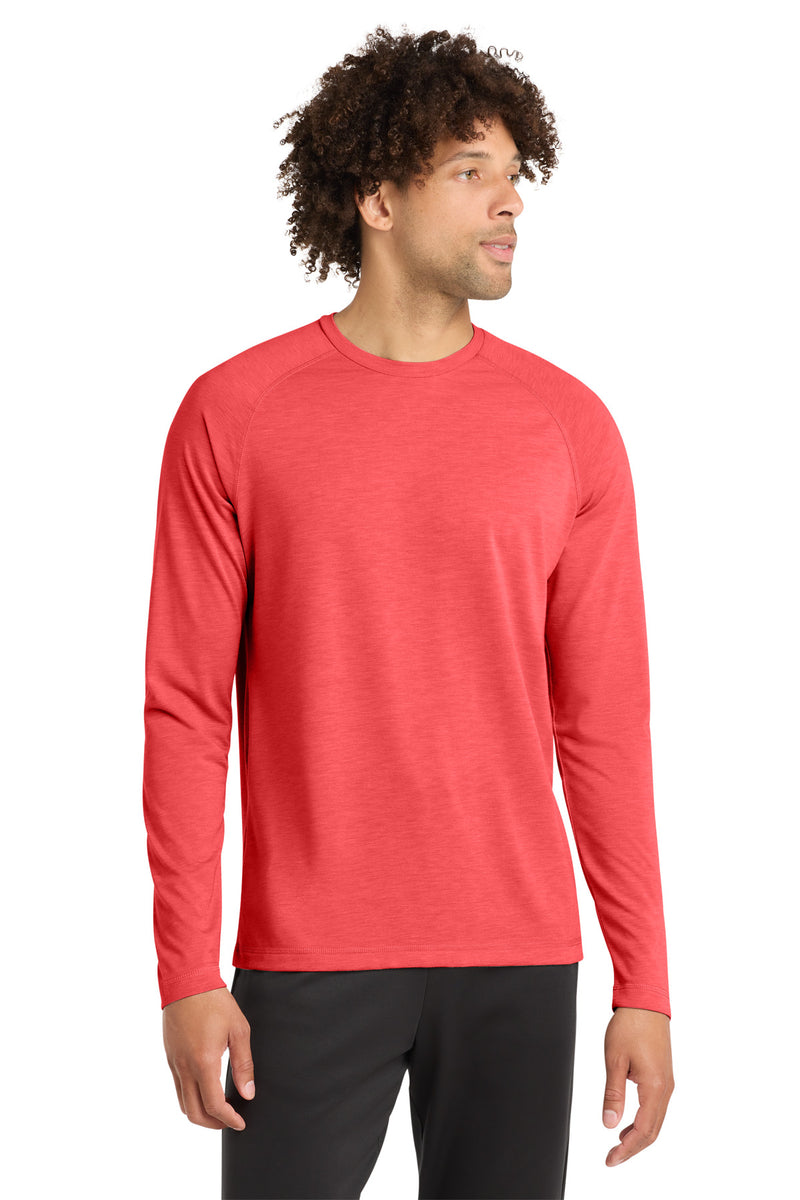 Sport-Tek  PosiCharge  Long Sleeve Tri-Blend Wicking Raglan Tee - True Red Heather