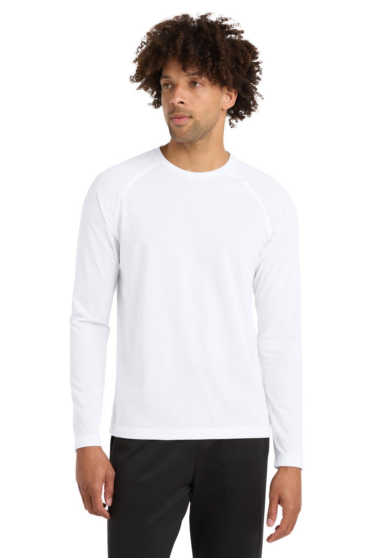 Sport-Tek  PosiCharge  Long Sleeve Tri-Blend Wicking Raglan Tee - White Triad Solid