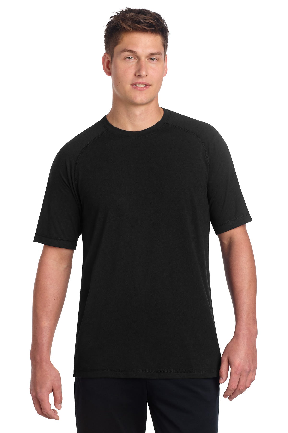 Sport-Tek  PosiCharge  Tri-Blend Wicking Raglan Tee - Black Triad Solid