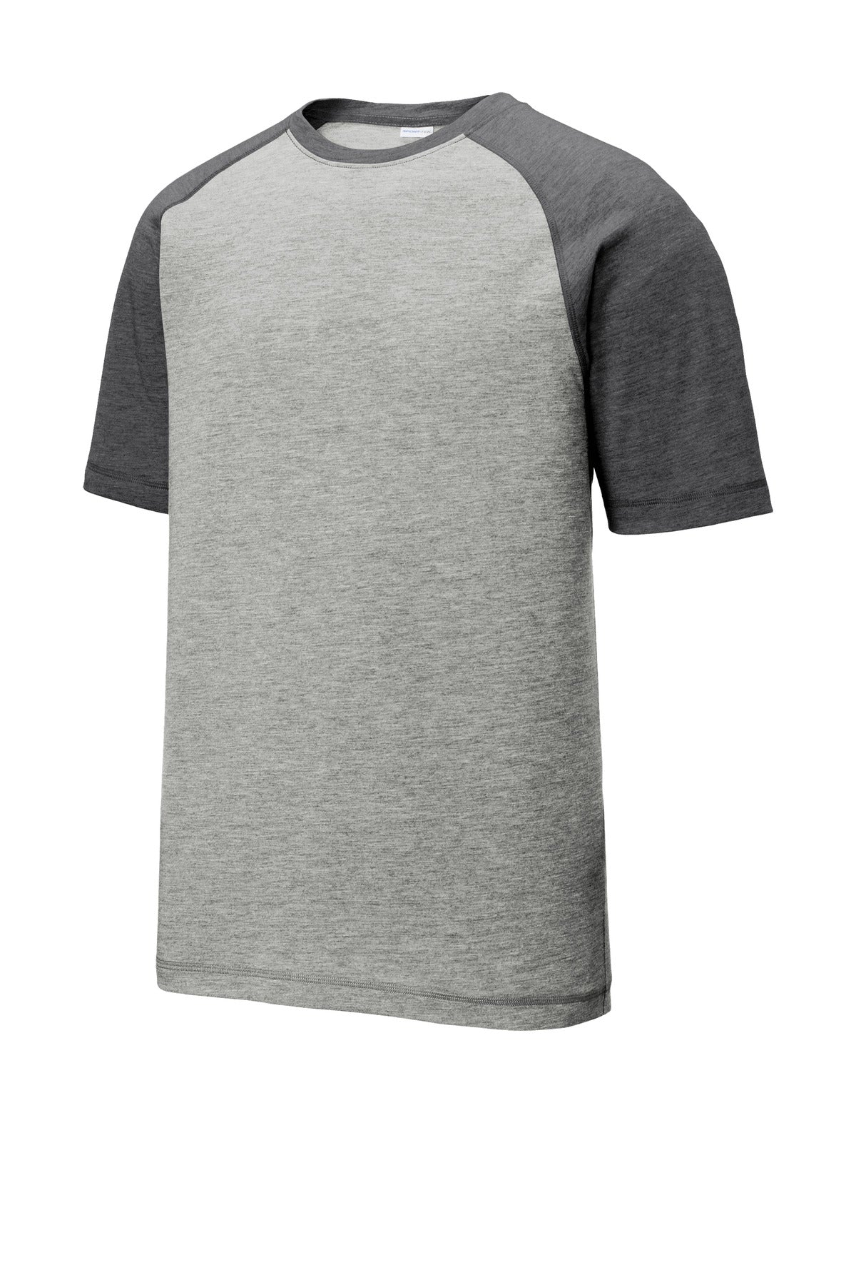 Sport-Tek  PosiCharge  Tri-Blend Wicking Raglan Tee - Dark Grey Heather/ Light Grey Heather