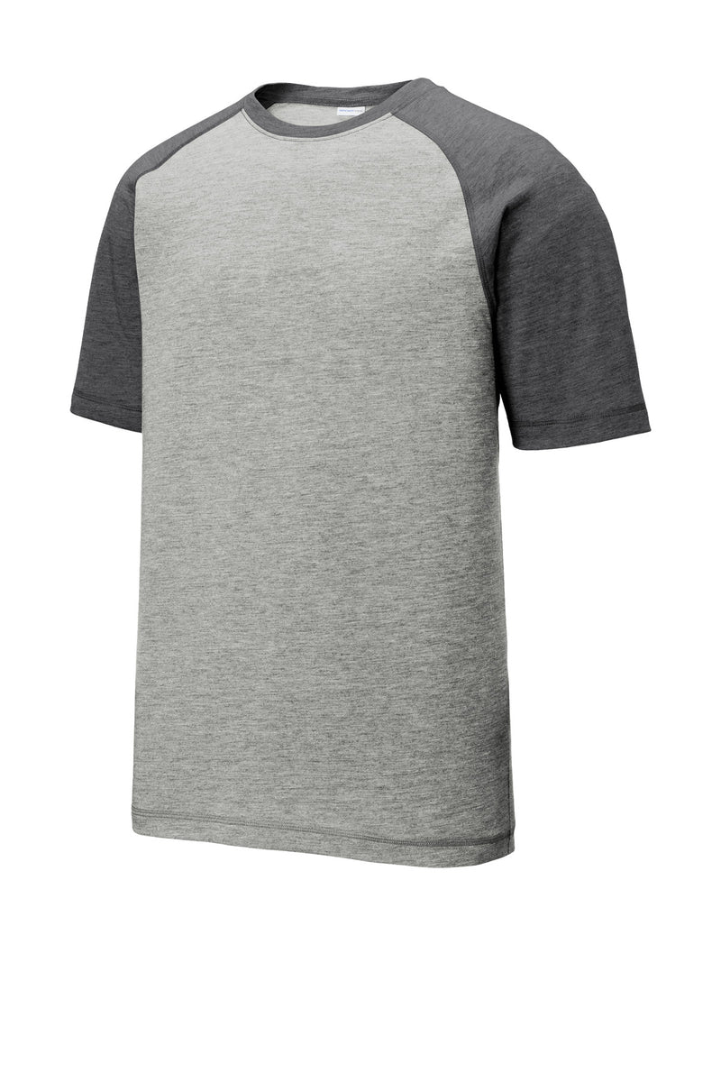 Sport-Tek  PosiCharge  Tri-Blend Wicking Raglan Tee - Dark Grey Heather/ Light Grey Heather