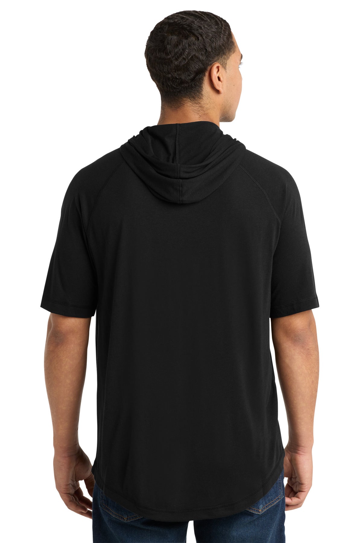 Sport-Tek  PosiCharge  Tri-Blend Wicking Short Sleeve Hoodie - Black Triad Solid