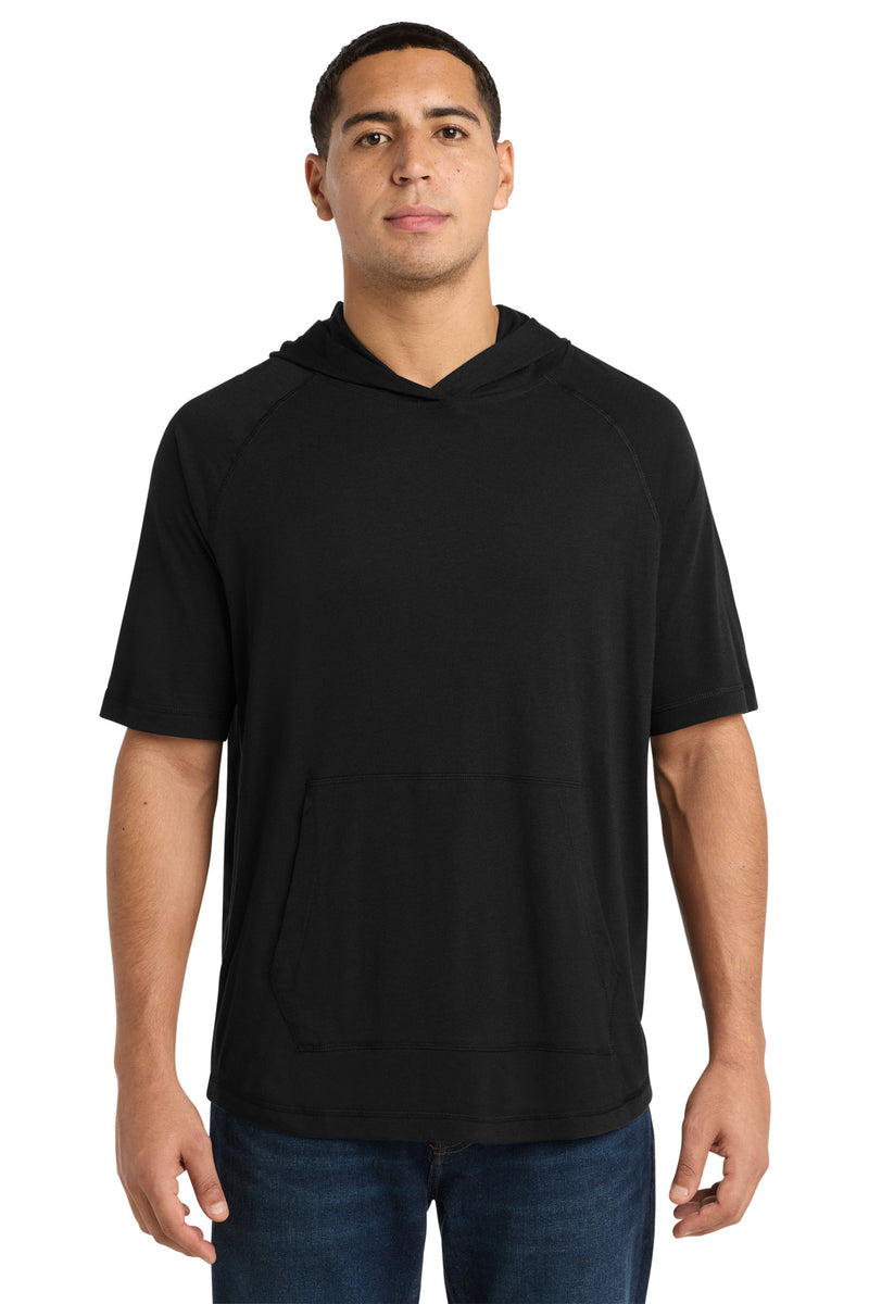 Sport-Tek  PosiCharge  Tri-Blend Wicking Short Sleeve Hoodie - Black Triad Solid