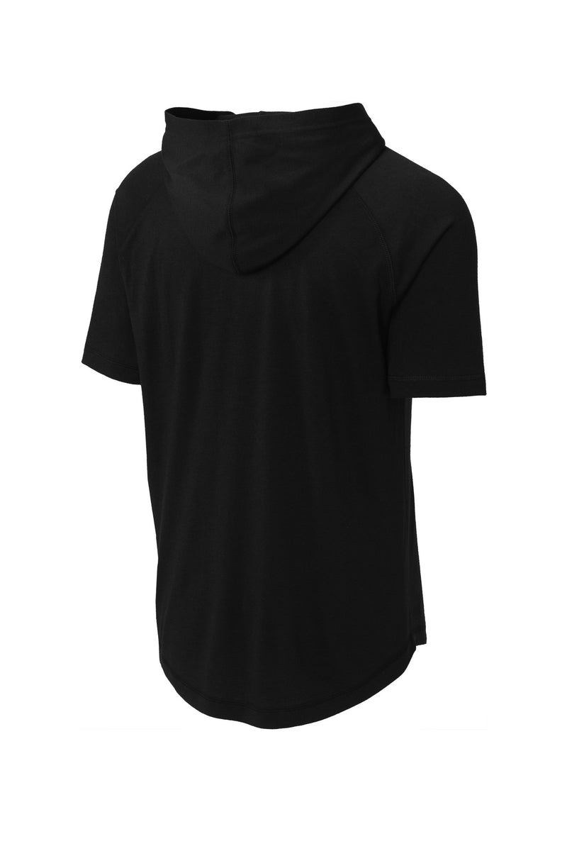 Sport-Tek  PosiCharge  Tri-Blend Wicking Short Sleeve Hoodie - Black Triad Solid