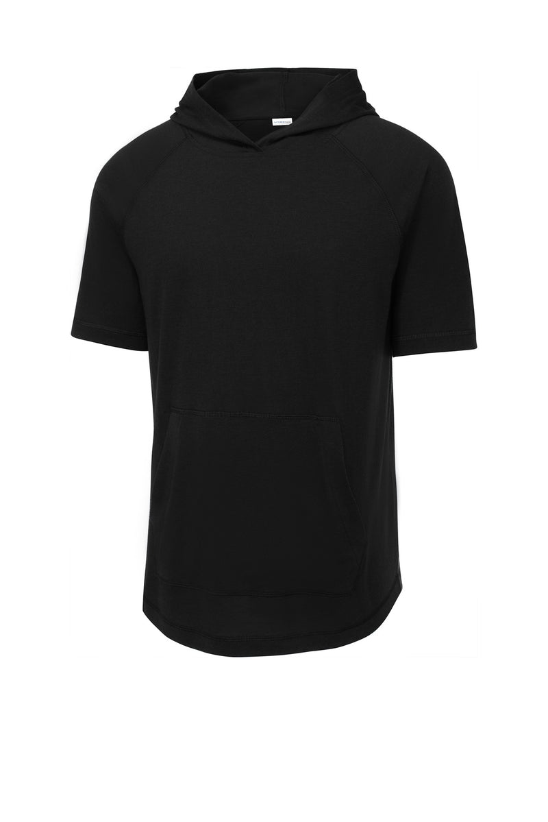 Sport-Tek  PosiCharge  Tri-Blend Wicking Short Sleeve Hoodie - Black Triad Solid