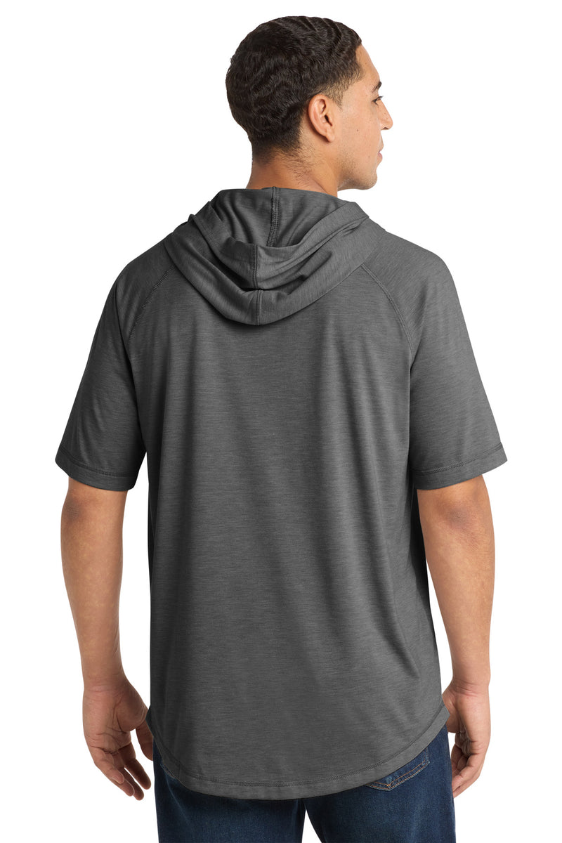 Sport-Tek  PosiCharge  Tri-Blend Wicking Short Sleeve Hoodie - Dark Grey Heather