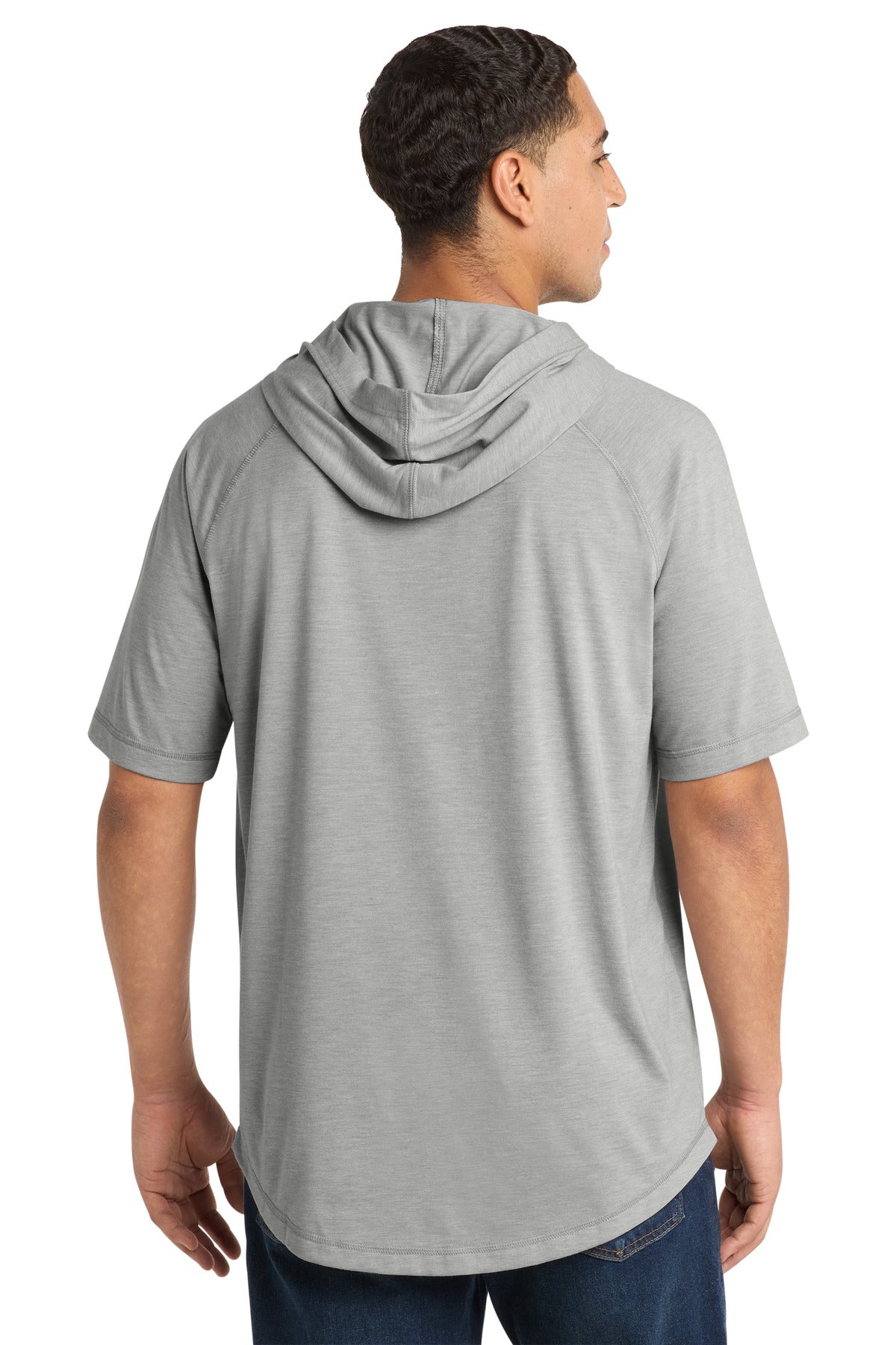 Sport-Tek  PosiCharge  Tri-Blend Wicking Short Sleeve Hoodie - Light Grey Heather