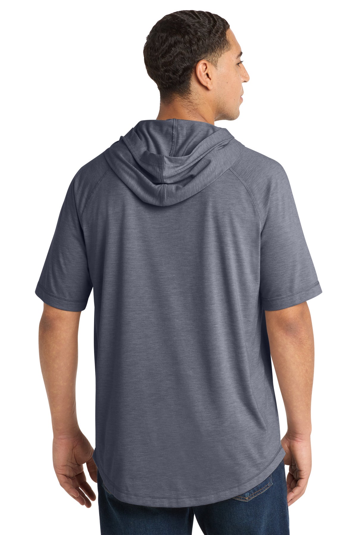 Sport-Tek  PosiCharge  Tri-Blend Wicking Short Sleeve Hoodie - True Navy Heather