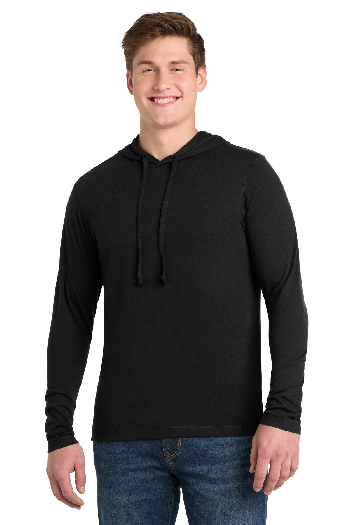 Sport-Tek  PosiCharge  Tri-Blend Wicking Long Sleeve Hoodie - Black Triad Solid