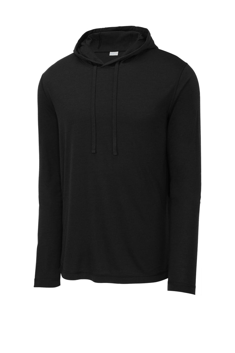 Sport-Tek  PosiCharge  Tri-Blend Wicking Long Sleeve Hoodie - Black Triad Solid