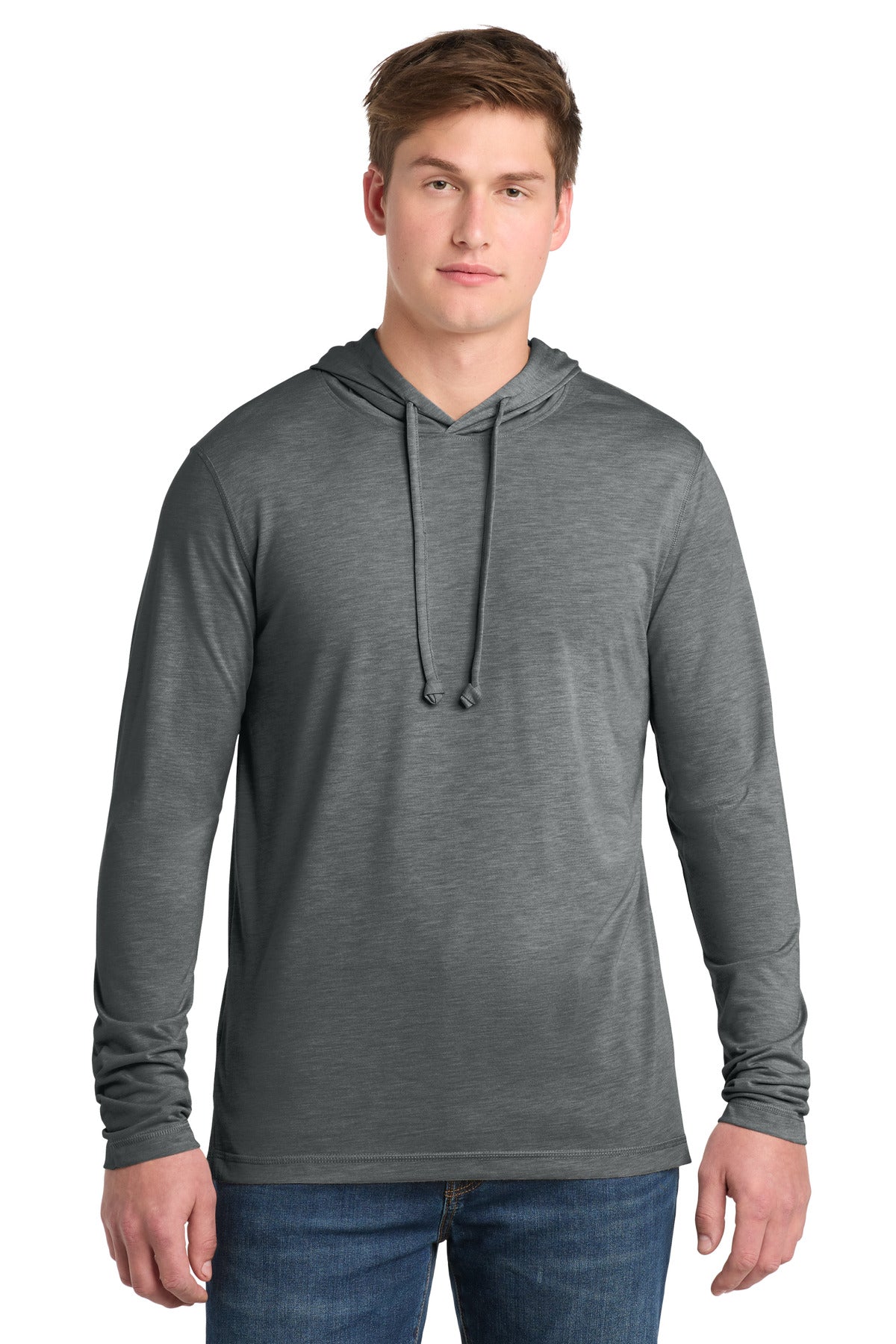 Sport-Tek  PosiCharge  Tri-Blend Wicking Long Sleeve Hoodie - Dark Grey Heather