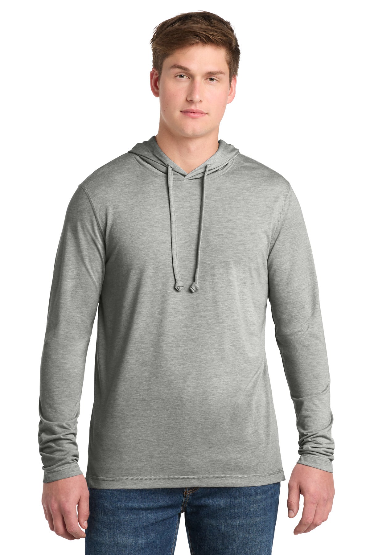 Sport-Tek  PosiCharge  Tri-Blend Wicking Long Sleeve Hoodie - Light Grey Heather