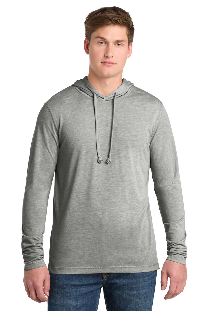 Sport-Tek  PosiCharge  Tri-Blend Wicking Long Sleeve Hoodie - Light Grey Heather