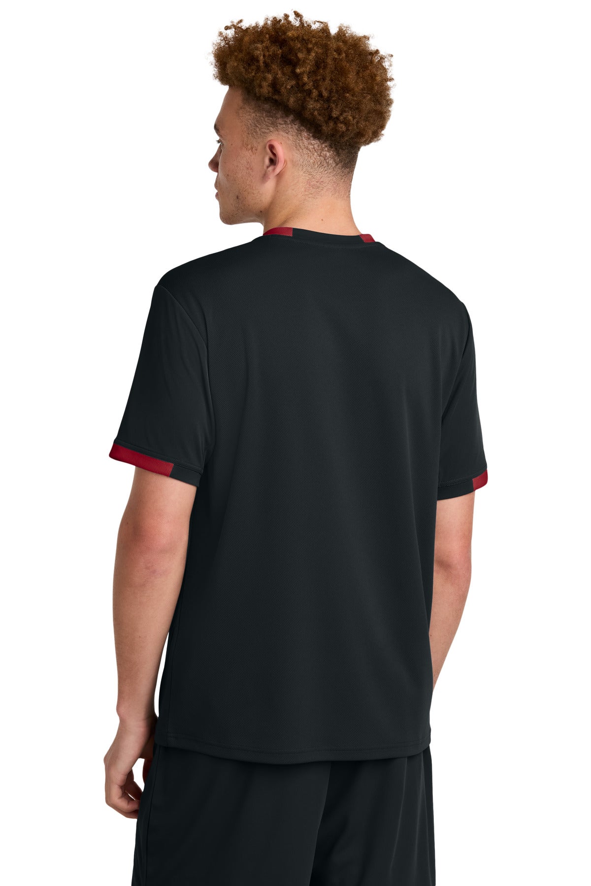 Sport-Tek Club Short Sleeve Crew - Black/ Deep Red
