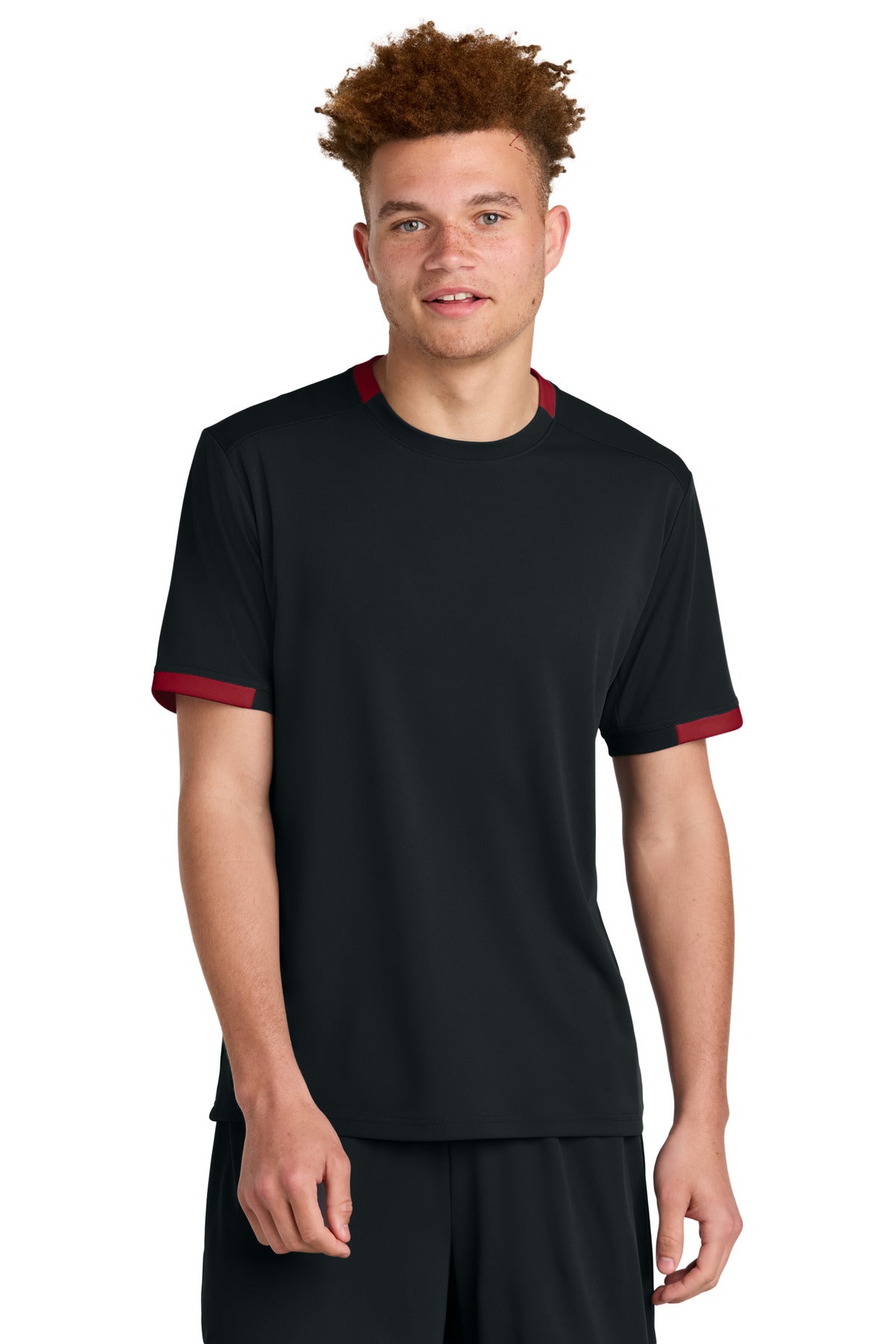 Sport-Tek Club Short Sleeve Crew - Black/ Deep Red