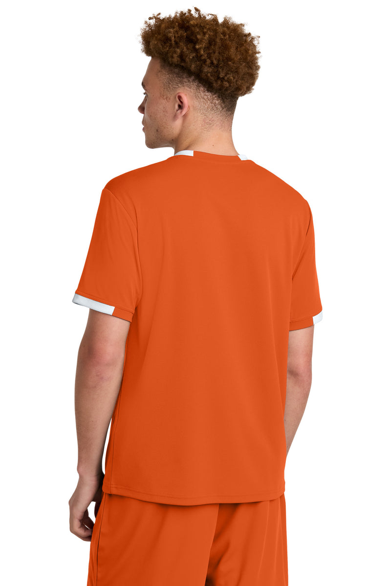 Sport-Tek Club Short Sleeve Crew - Deep Orange/ White