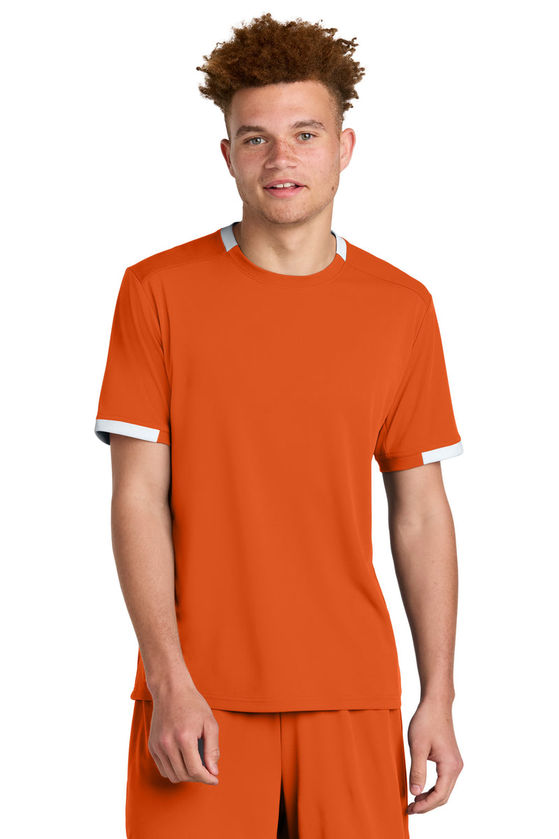 Sport-Tek Club Short Sleeve Crew - Deep Orange/ White