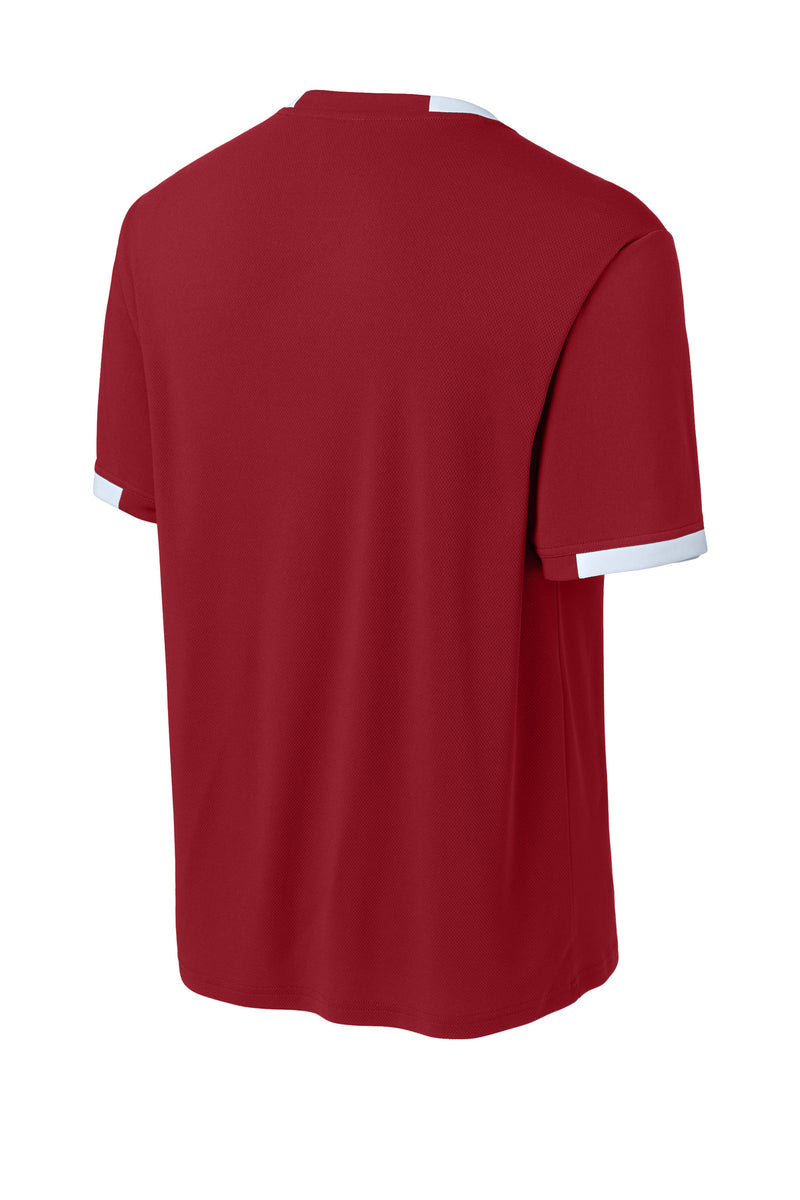 Sport-Tek Club Short Sleeve Crew - Deep Red/ White