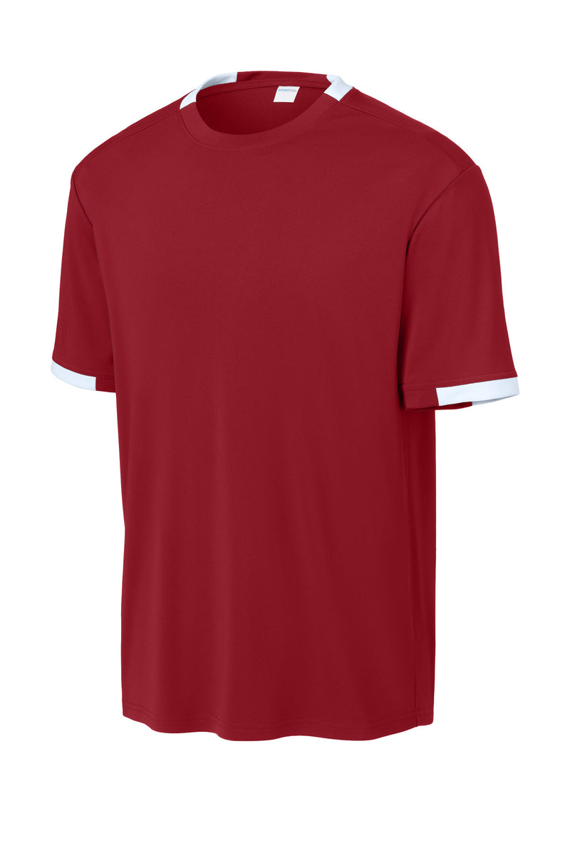 Sport-Tek Club Short Sleeve Crew - Deep Red/ White