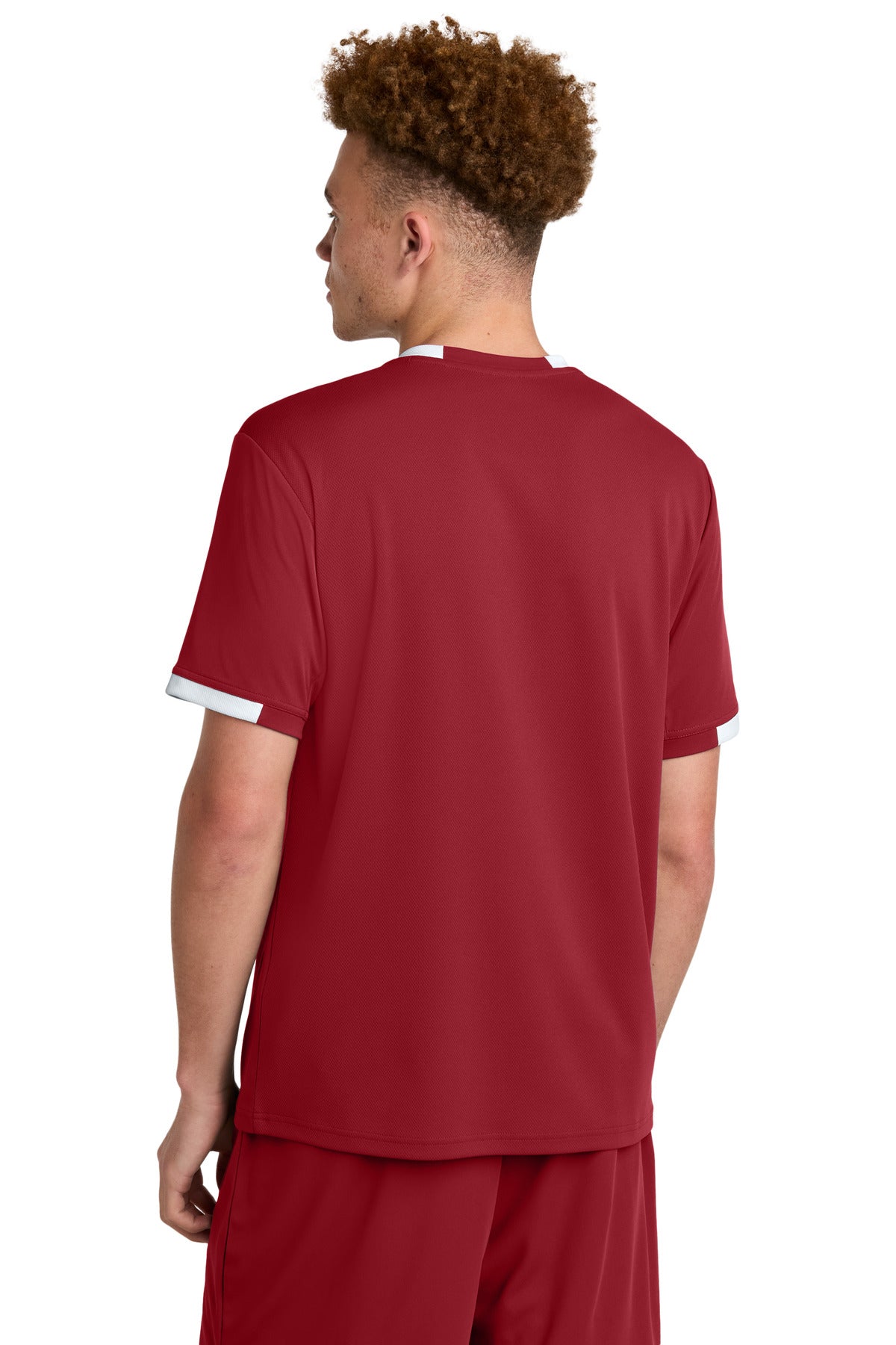 Sport-Tek Club Short Sleeve Crew - Deep Red/ White