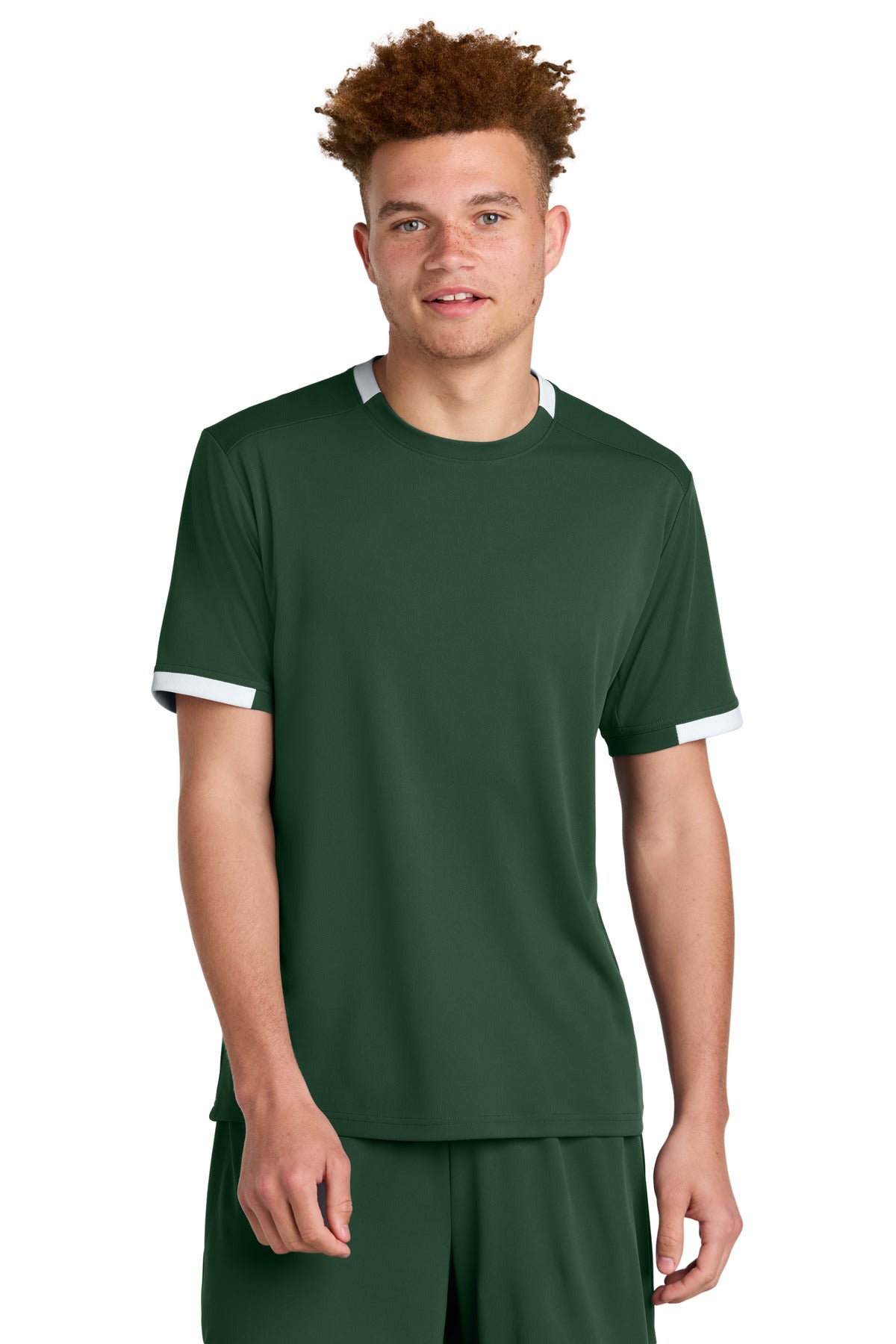 Sport-Tek Club Short Sleeve Crew - Forest Green/ White