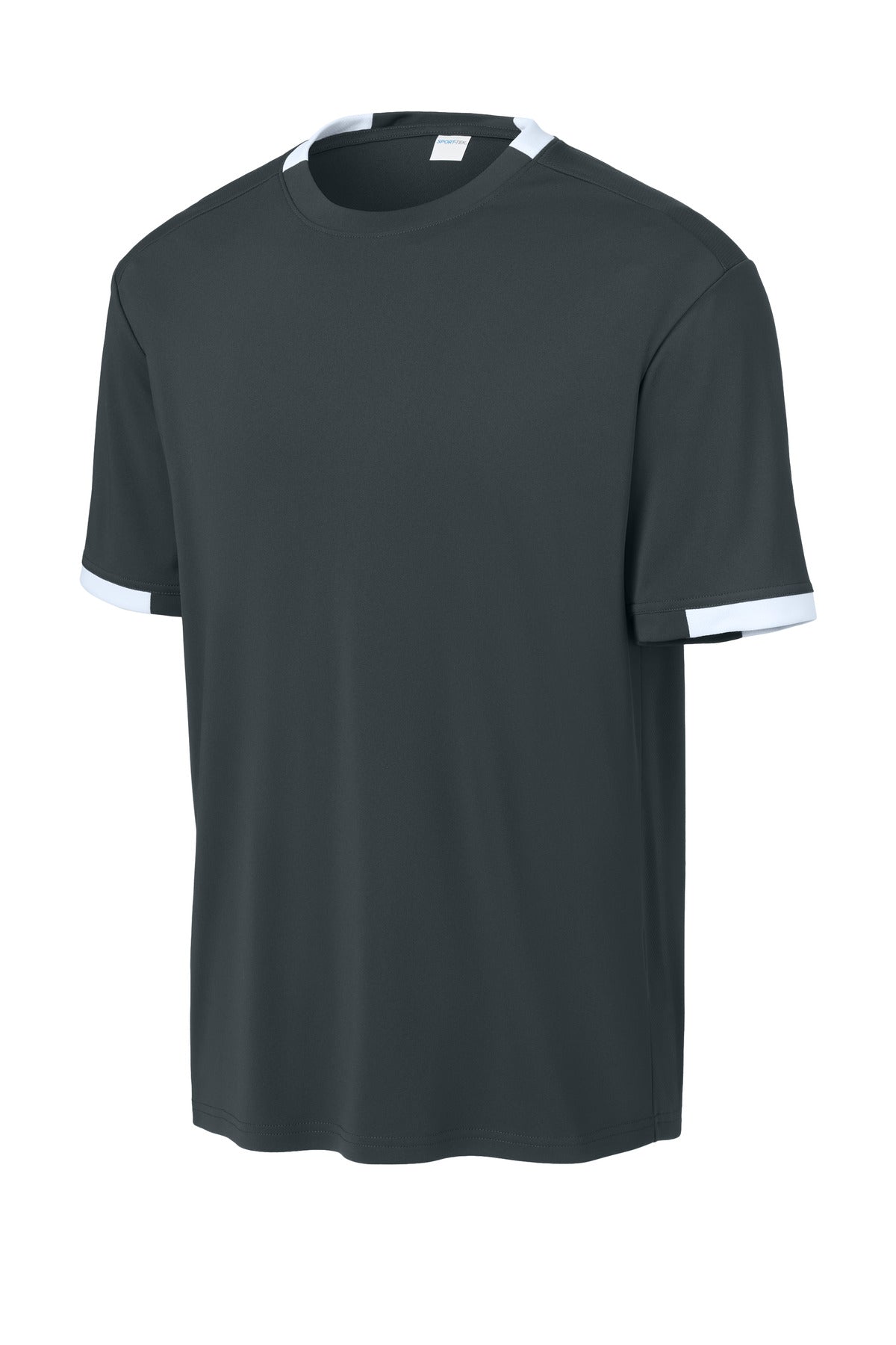Sport-Tek Club Short Sleeve Crew - Iron Grey/ White
