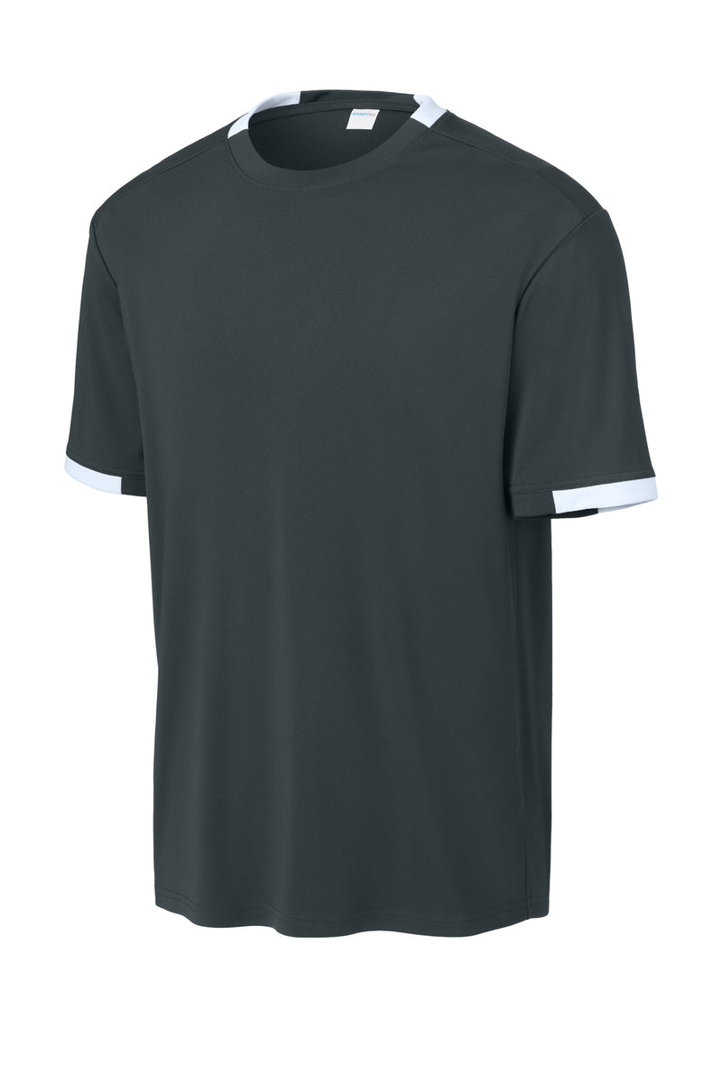 Sport-Tek Club Short Sleeve Crew - Iron Grey/ White