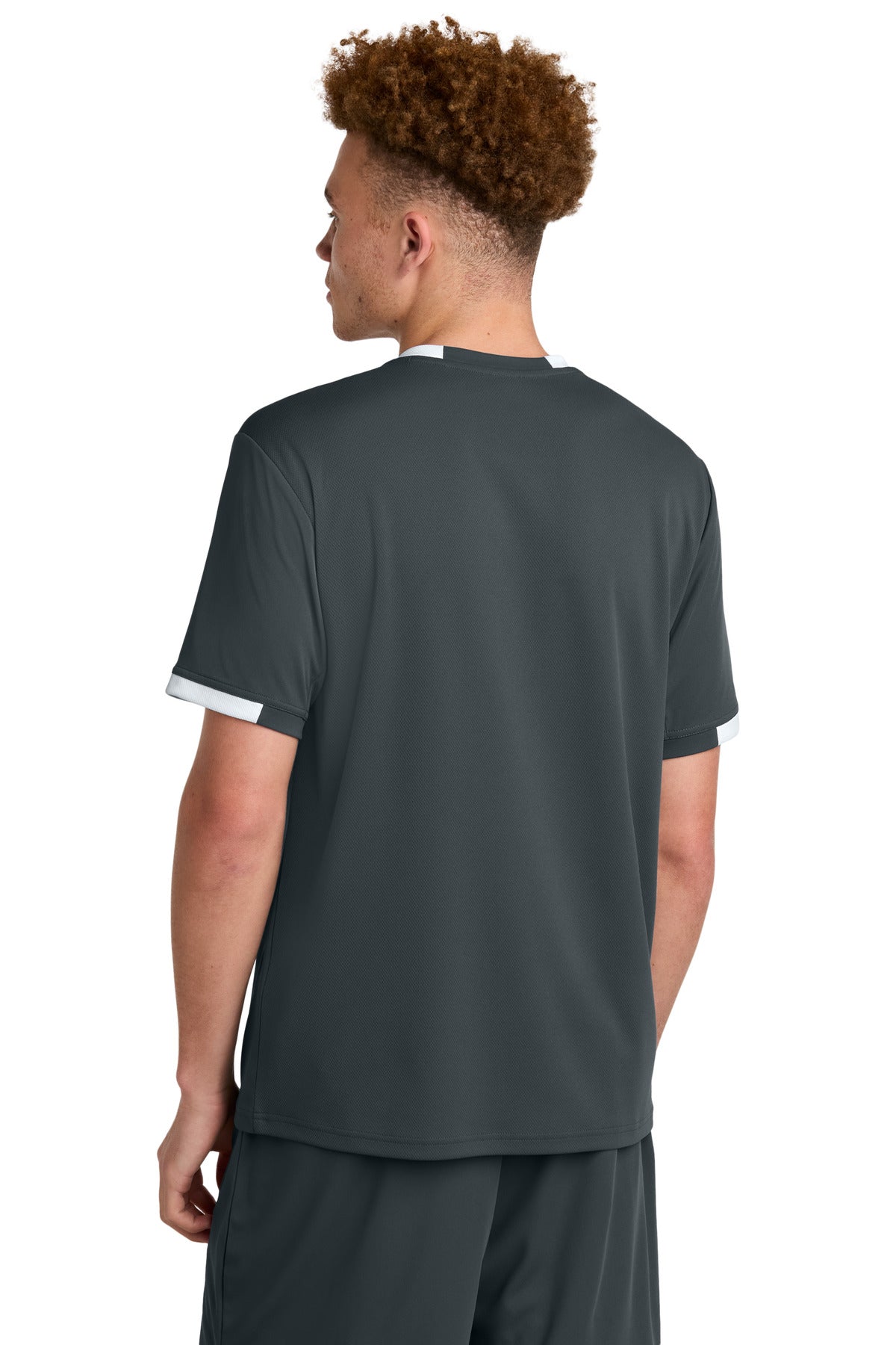 Sport-Tek Club Short Sleeve Crew - Iron Grey/ White