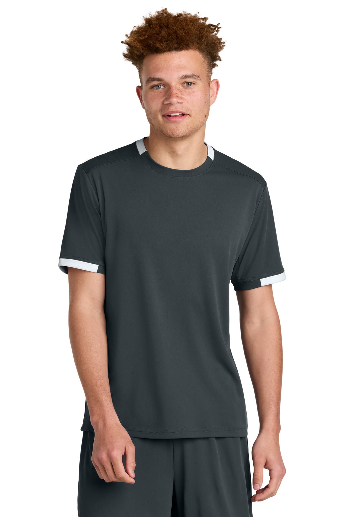Sport-Tek Club Short Sleeve Crew - Iron Grey/ White