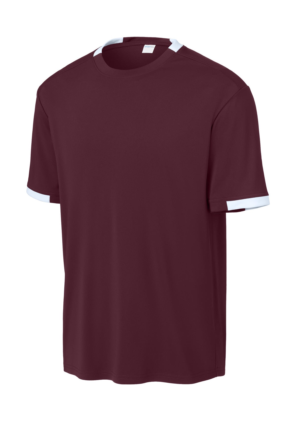 Sport-Tek Club Short Sleeve Crew - Maroon/ White