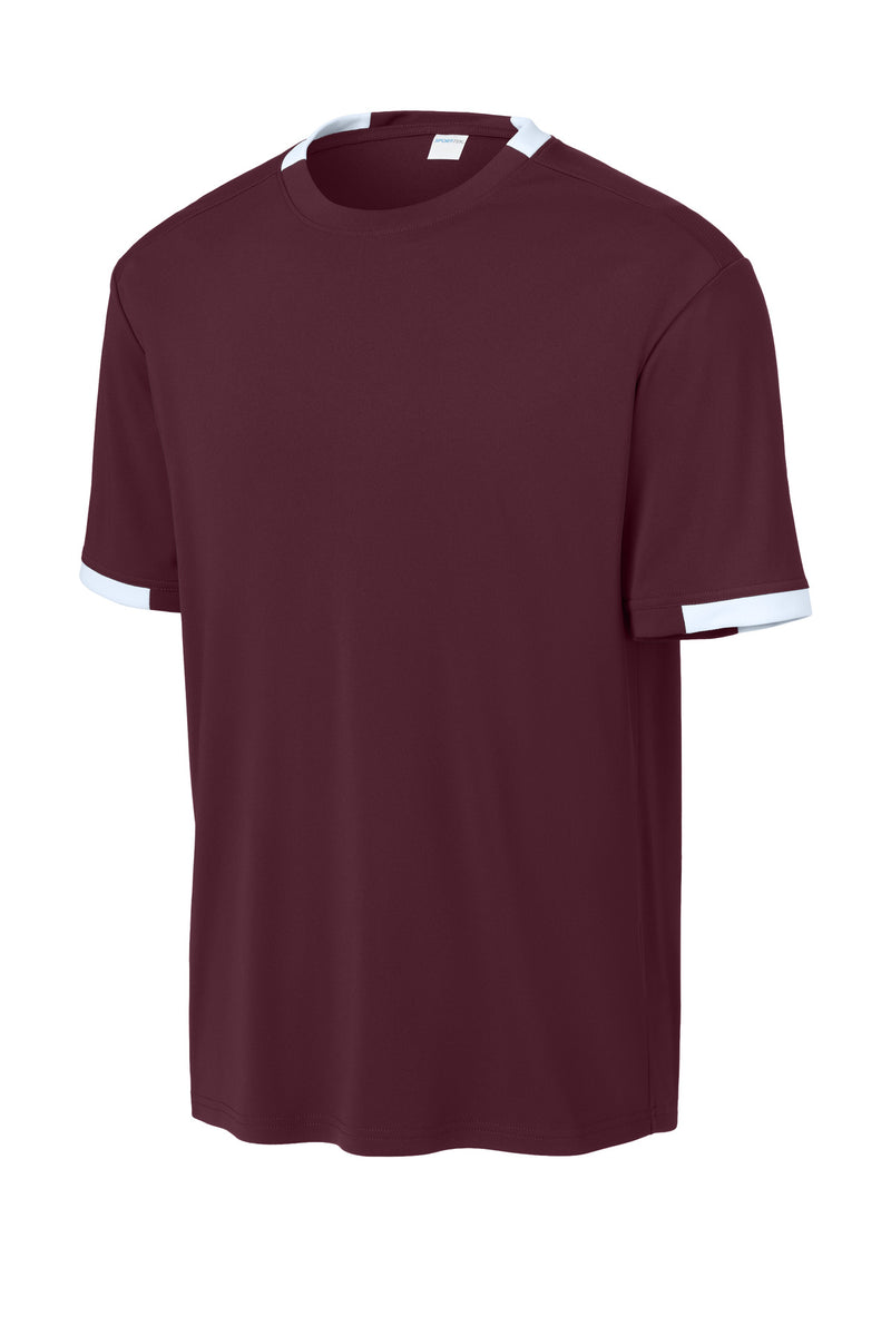 Sport-Tek Club Short Sleeve Crew - Maroon/ White