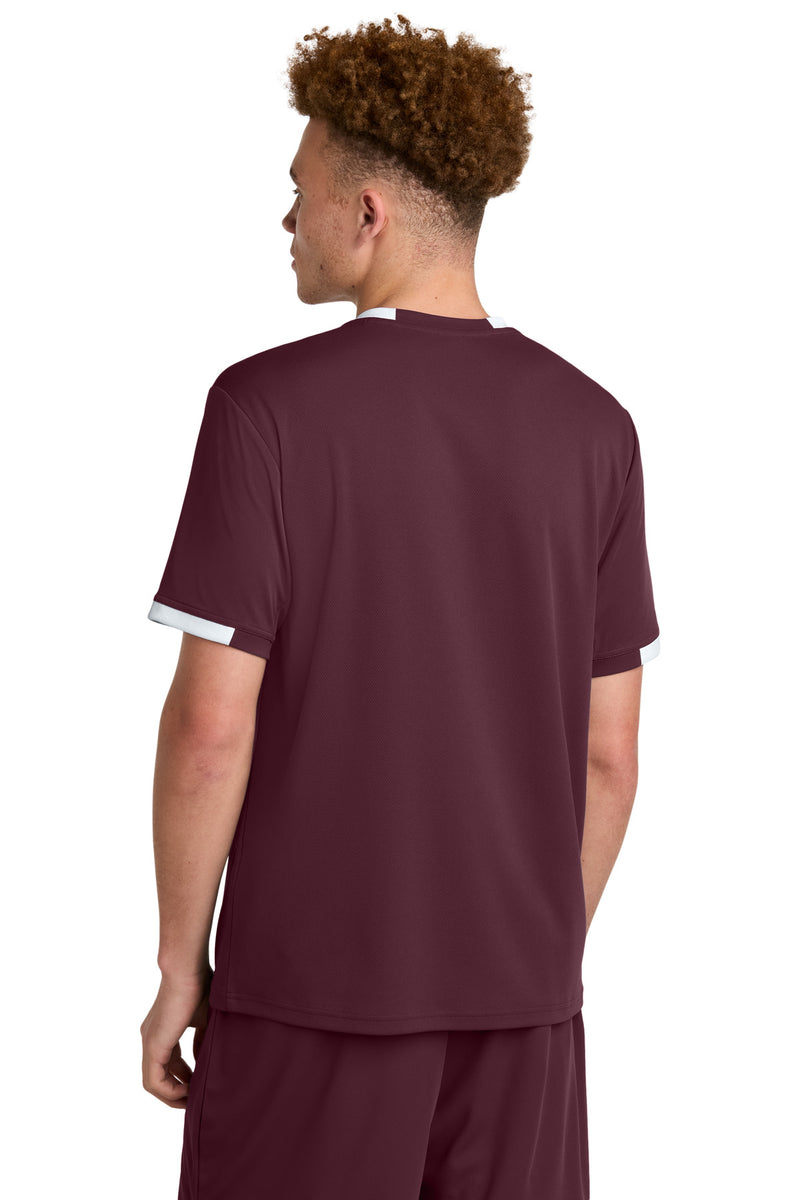 Sport-Tek Club Short Sleeve Crew - Maroon/ White