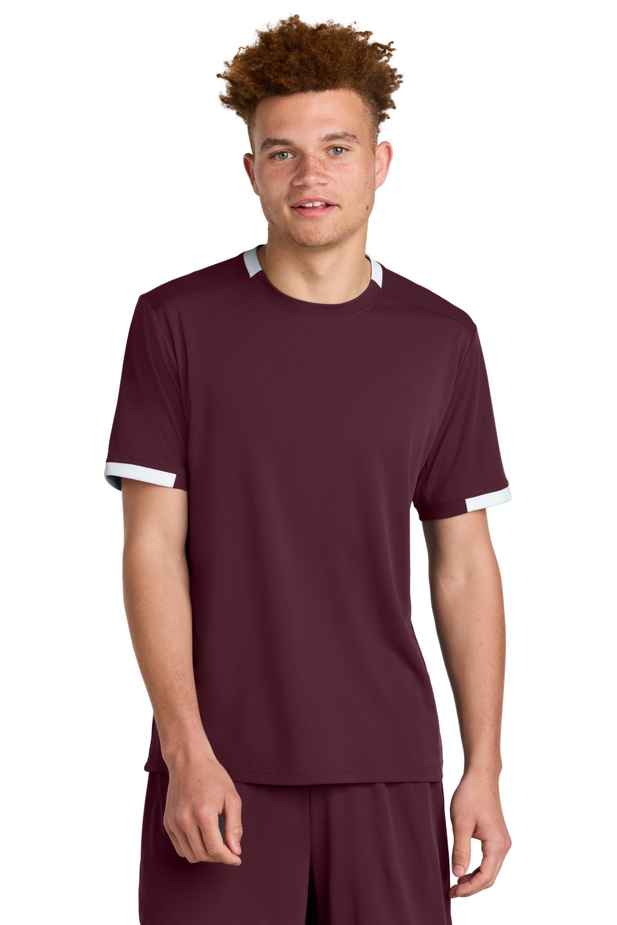 Sport-Tek Club Short Sleeve Crew - Maroon/ White