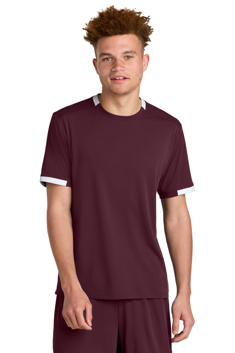 Sport-Tek Club Short Sleeve Crew - Maroon/ White