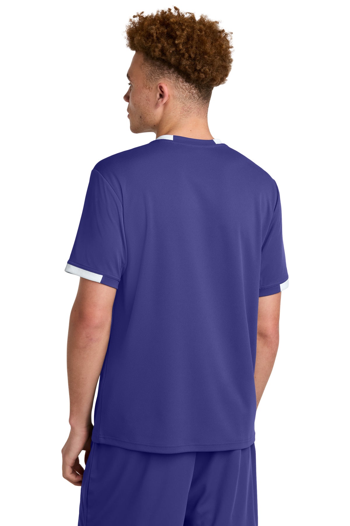 Sport-Tek Club Short Sleeve Crew - Purple/ White