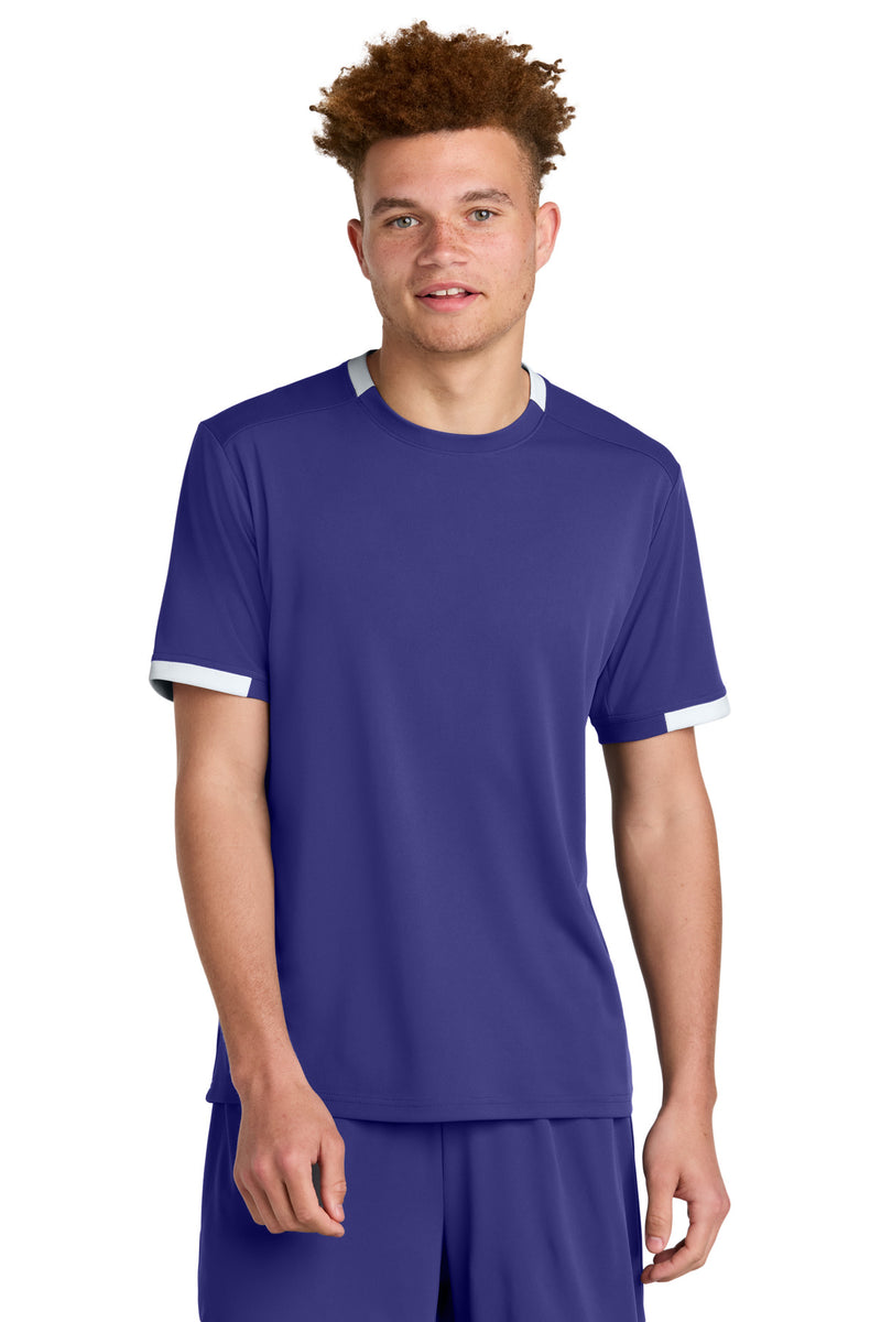 Sport-Tek Club Short Sleeve Crew - Purple/ White