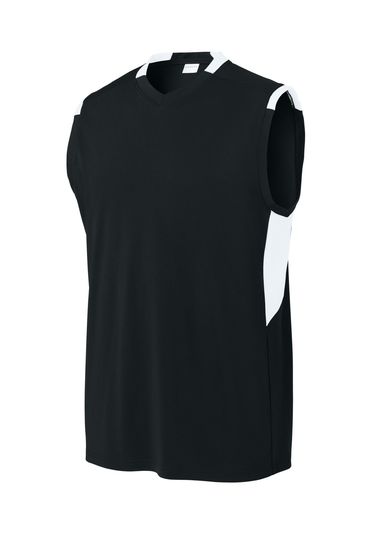 Sport-Tek Club Sleeveless V-Neck - Black/ White