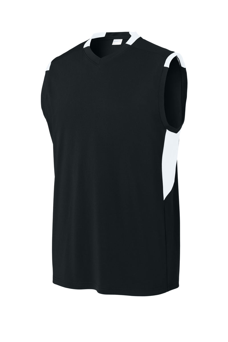 Sport-Tek Club Sleeveless V-Neck - Black/ White