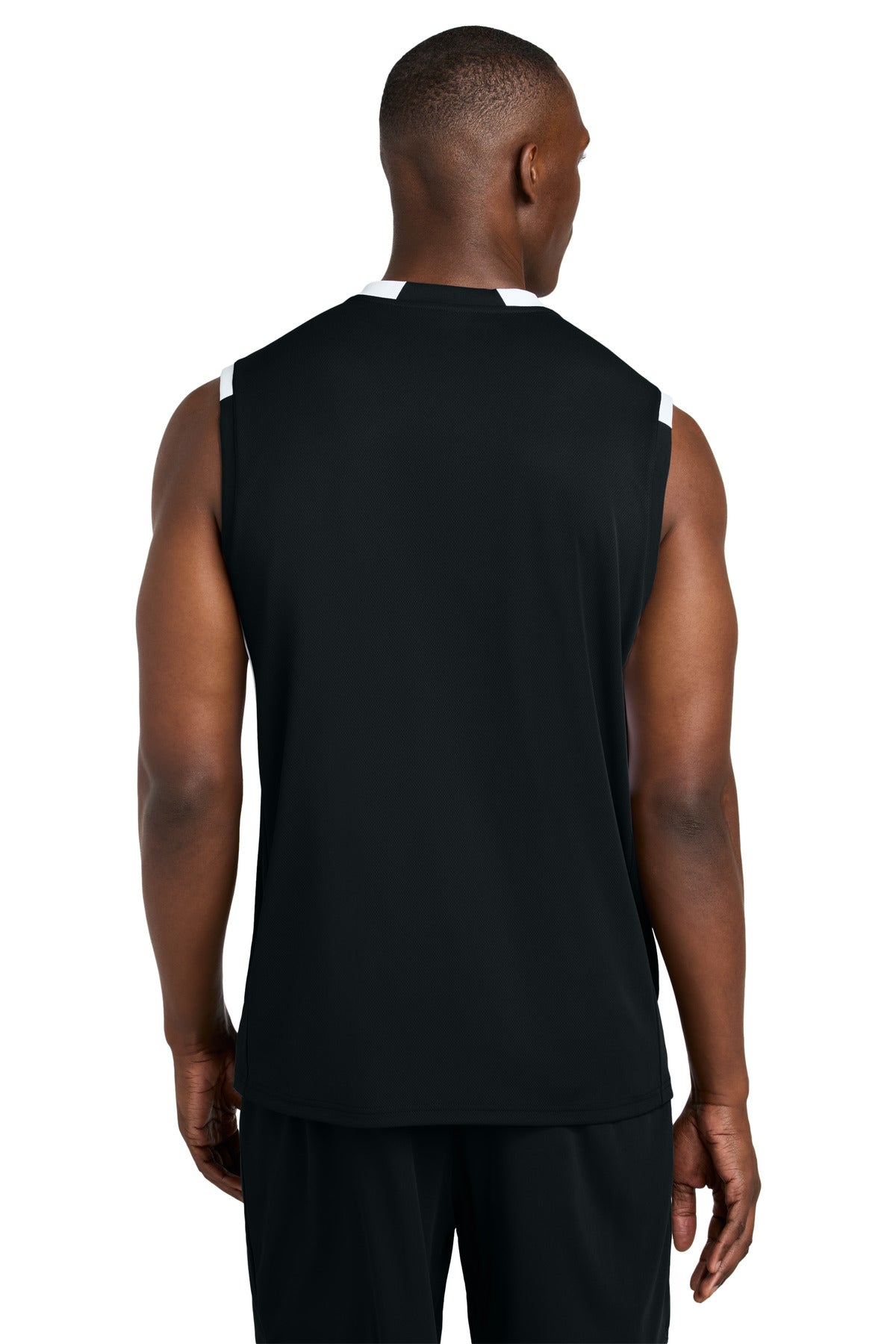 Sport-Tek Club Sleeveless V-Neck - Black/ White