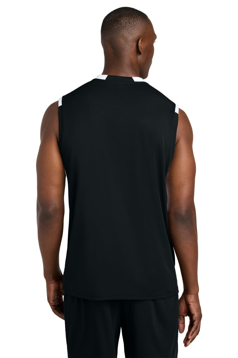 Sport-Tek Club Sleeveless V-Neck - Black/ White
