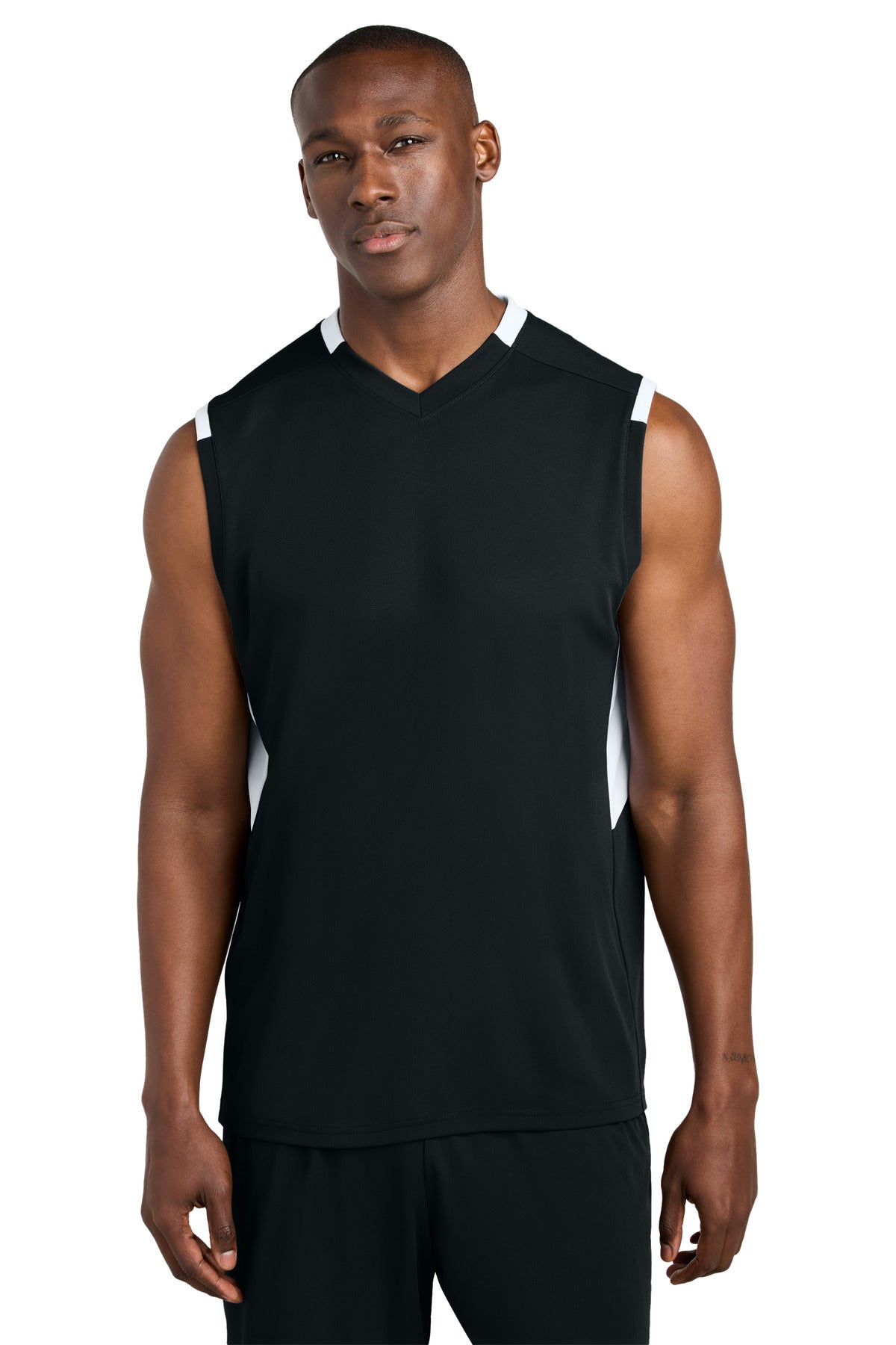 Sport-Tek Club Sleeveless V-Neck - Black/ White