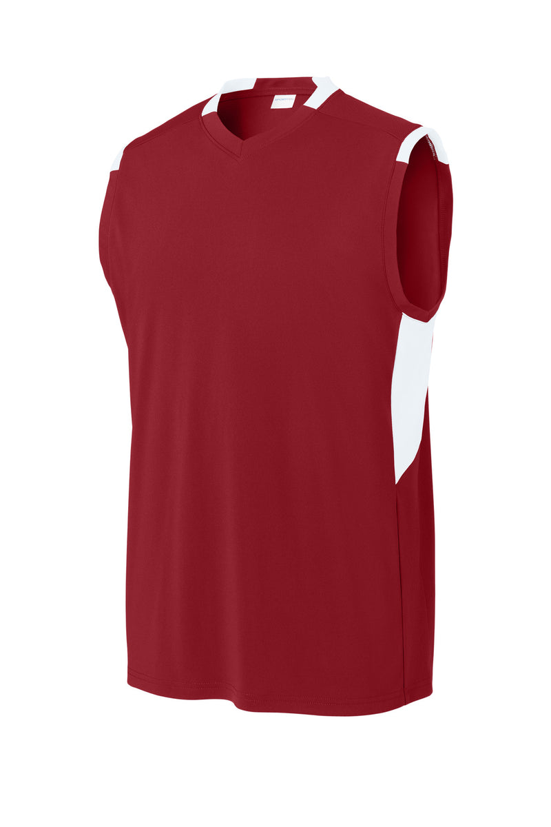 Sport-Tek Club Sleeveless V-Neck - Deep Red/ White