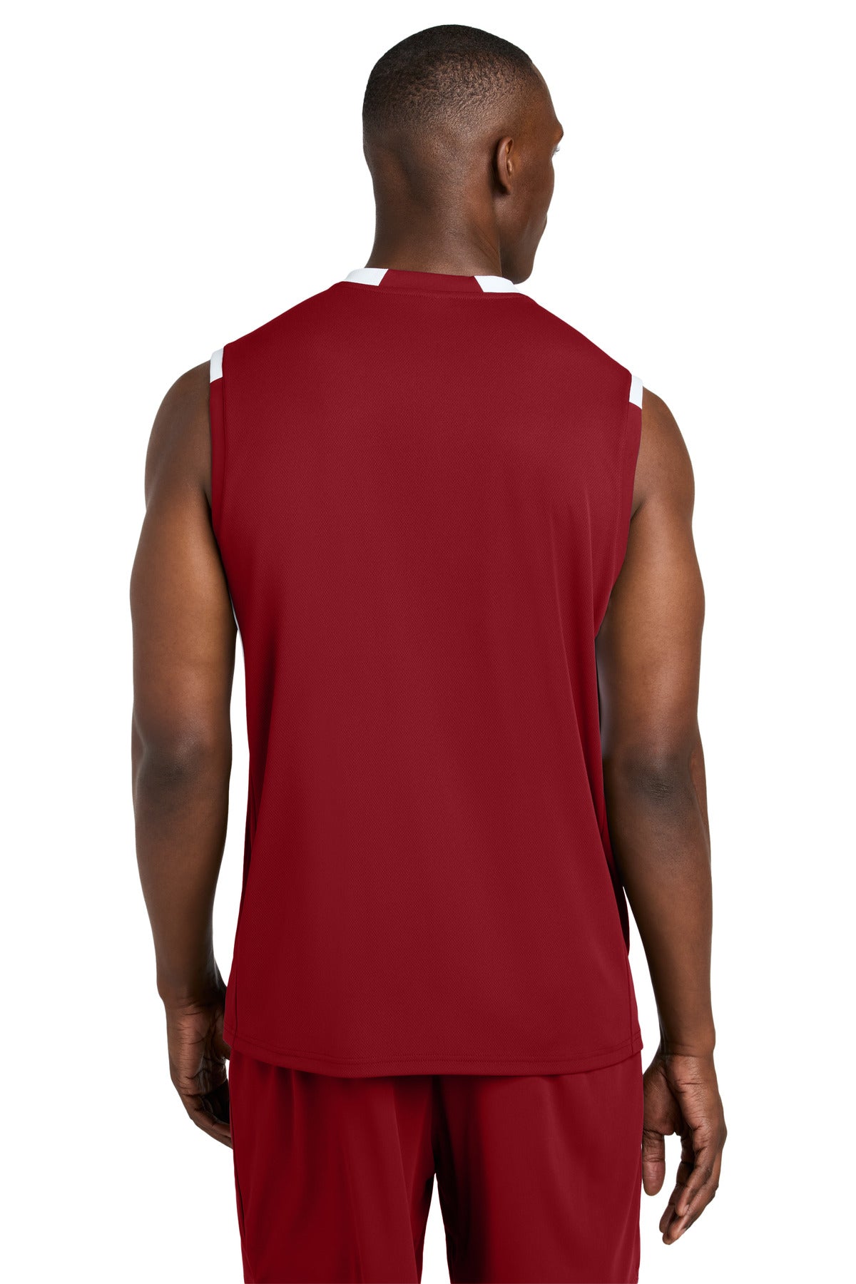 Sport-Tek Club Sleeveless V-Neck - Deep Red/ White