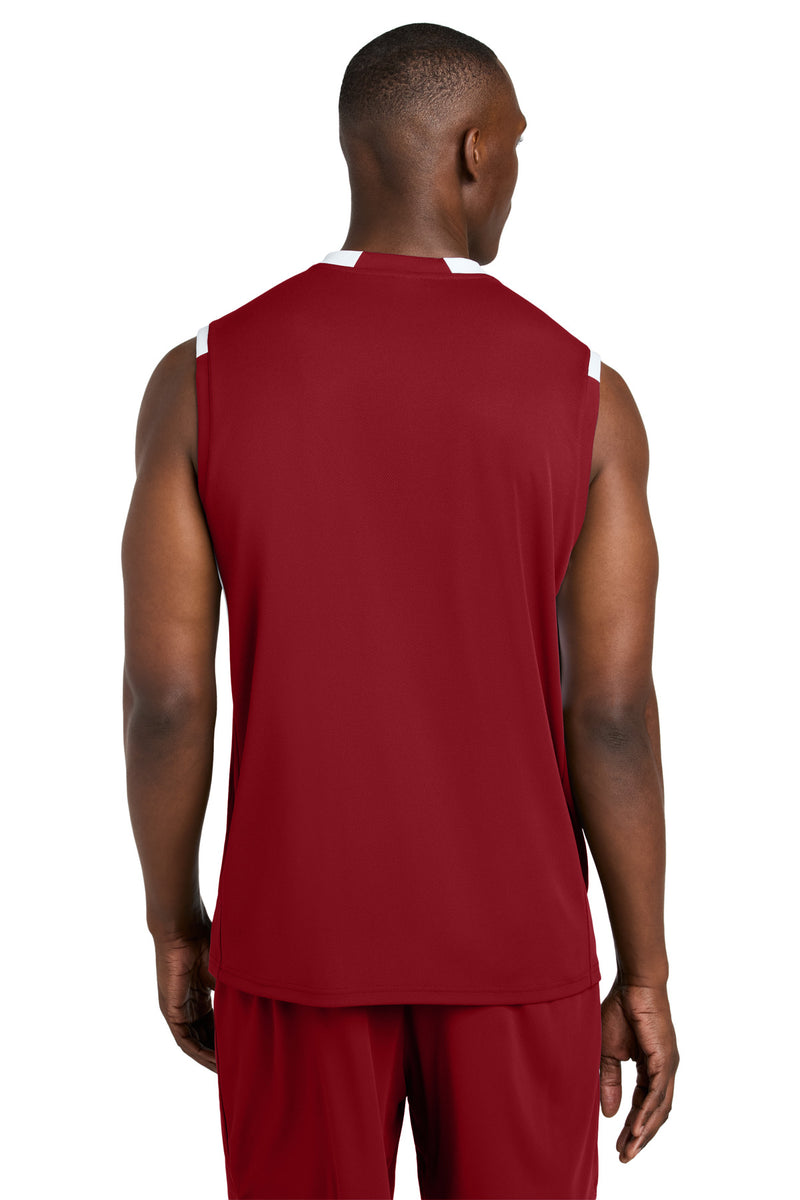 Sport-Tek Club Sleeveless V-Neck - Deep Red/ White