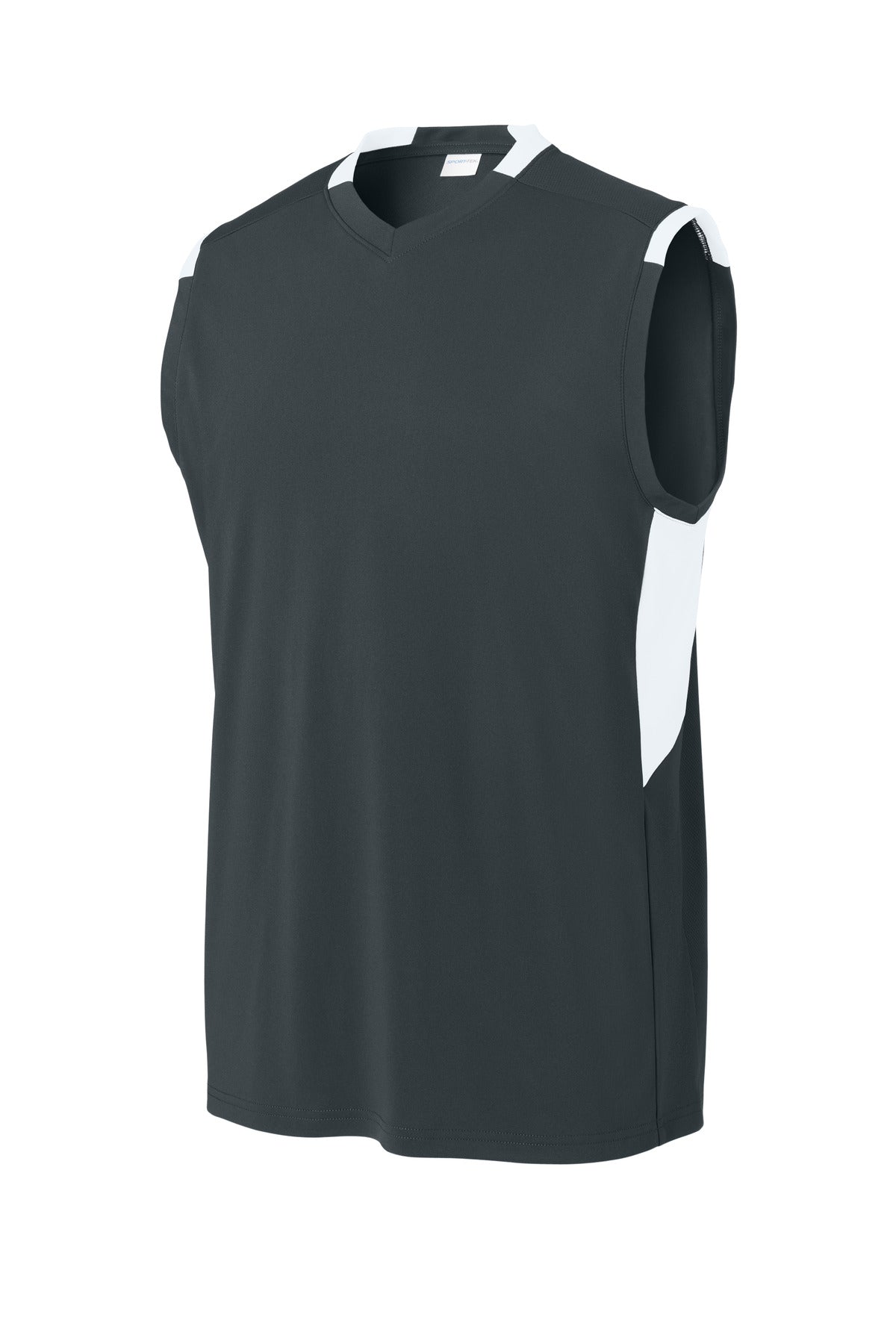 Sport-Tek Club Sleeveless V-Neck - Iron Grey/ White