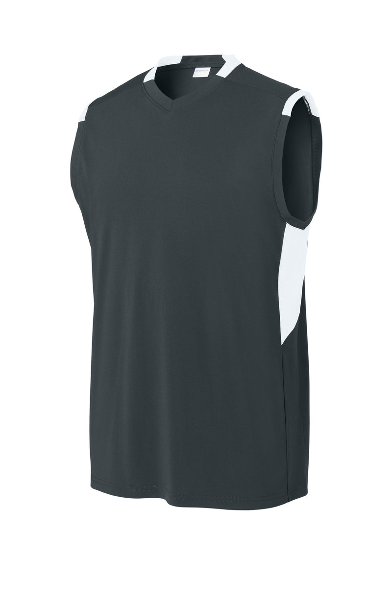 Sport-Tek Club Sleeveless V-Neck - Iron Grey/ White