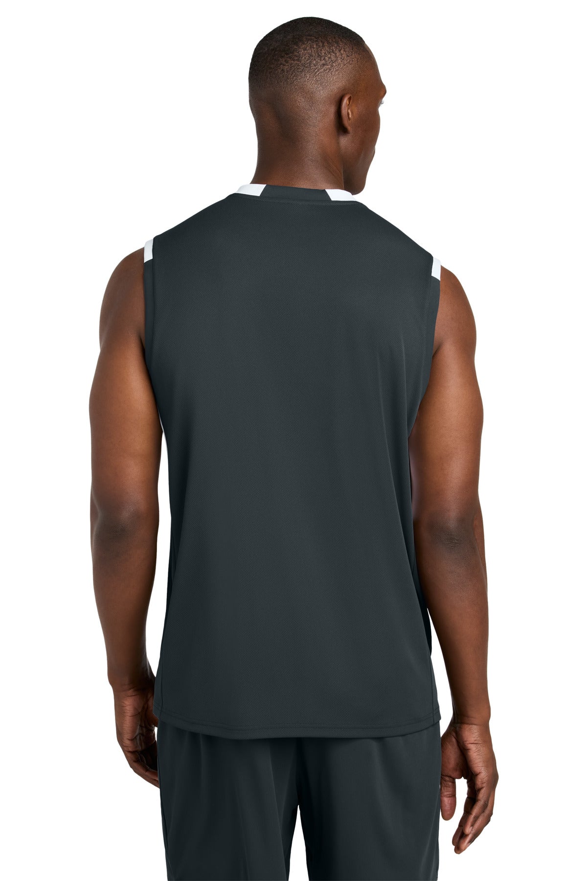 Sport-Tek Club Sleeveless V-Neck - Iron Grey/ White