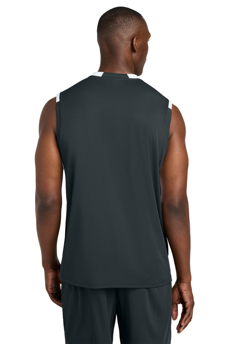 Sport-Tek Club Sleeveless V-Neck - Iron Grey/ White