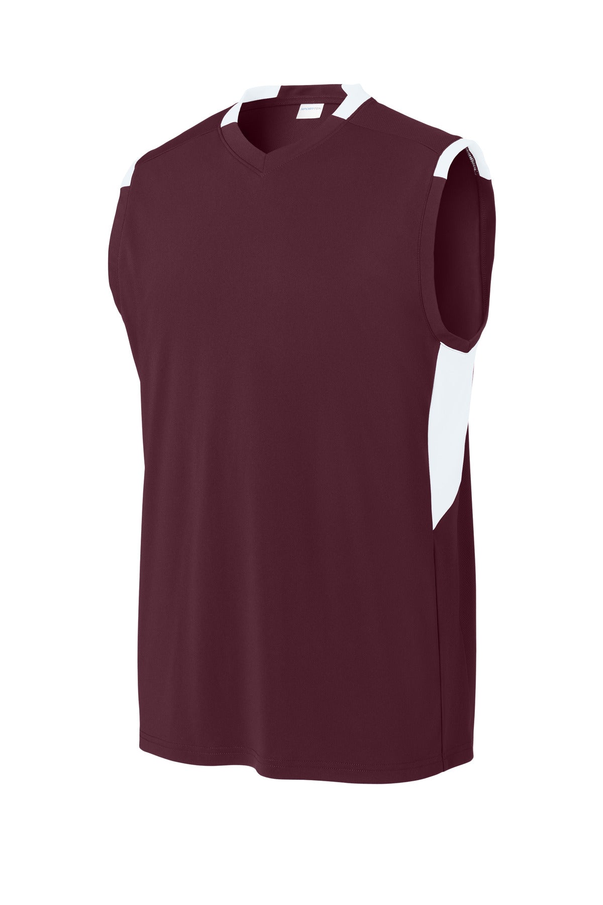 Sport-Tek Club Sleeveless V-Neck - Maroon/ White