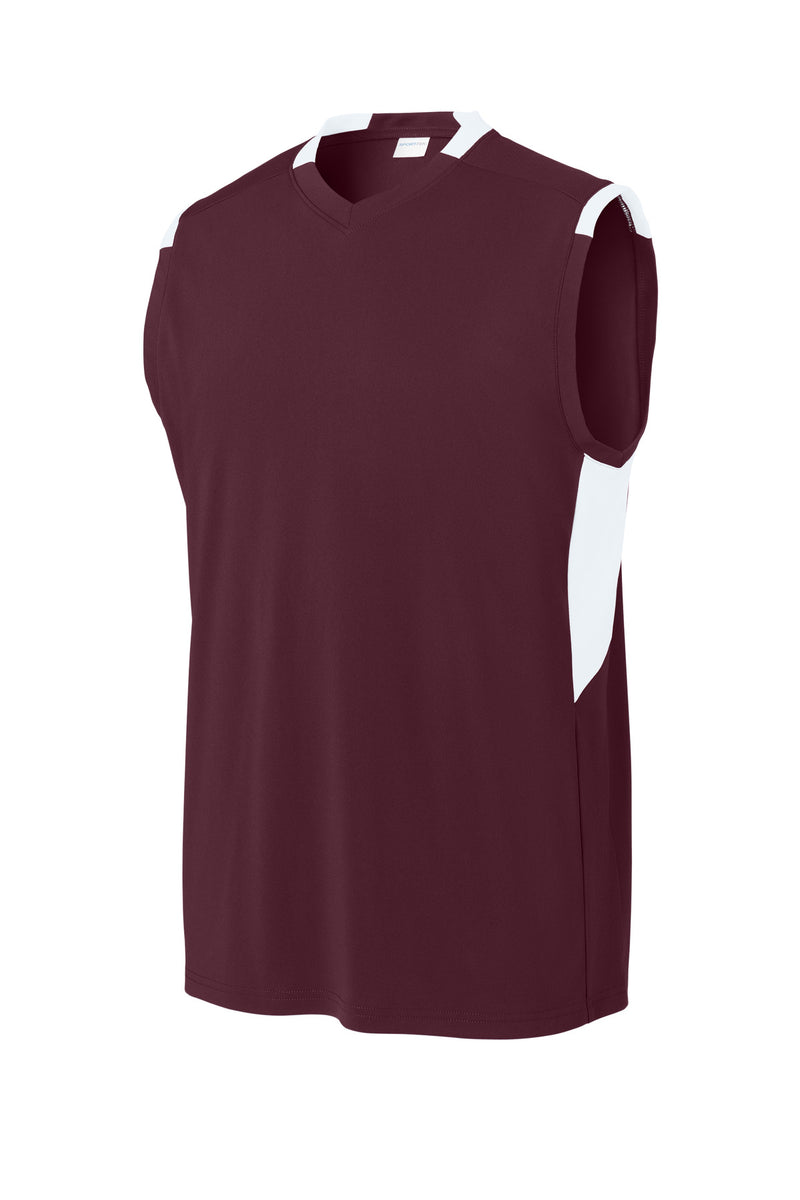 Sport-Tek Club Sleeveless V-Neck - Maroon/ White